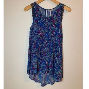 Lauren Conrad Blue Floral Babydoll Tank Top